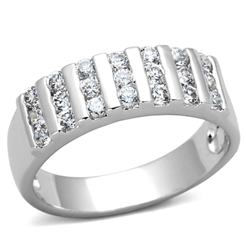 Rhodium Brass Ring with AAA Grade CZ  in Clear