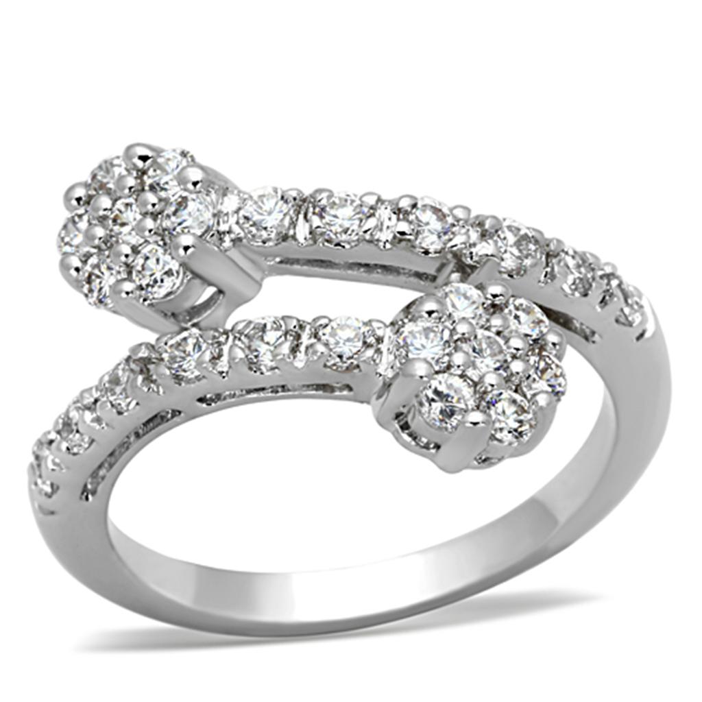 Rhodium Brass Ring with AAA Grade CZ  in Clear