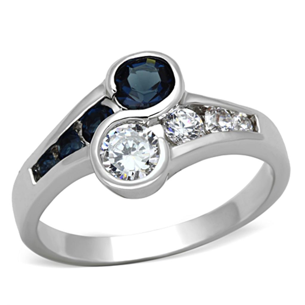 Rhodium Brass Ring with Synthetic Synthetic Glass in Sapphire