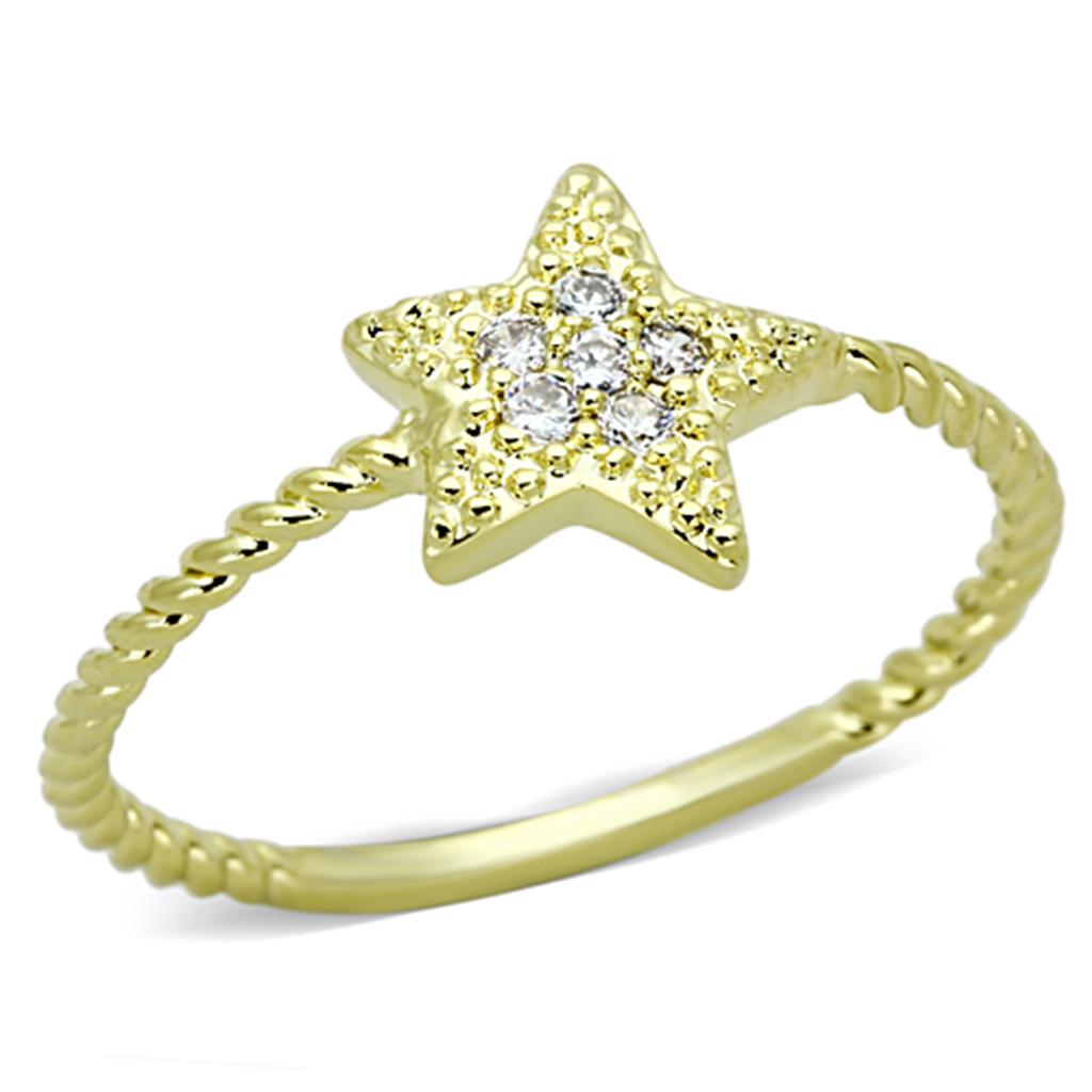 Gold Brass Ring with AAA Grade CZ  in Clear