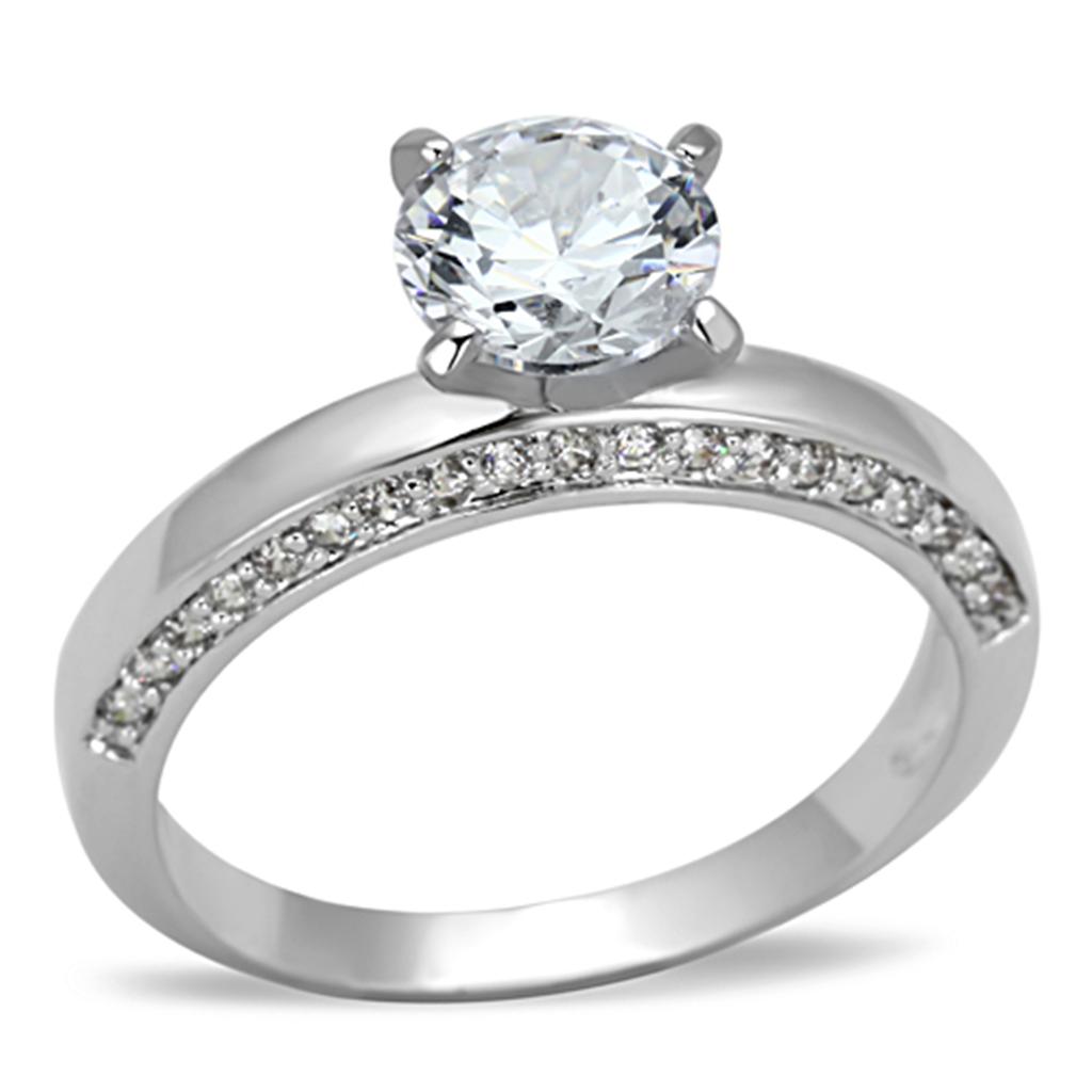 Rhodium Brass Ring with AAA Grade CZ  in Clear