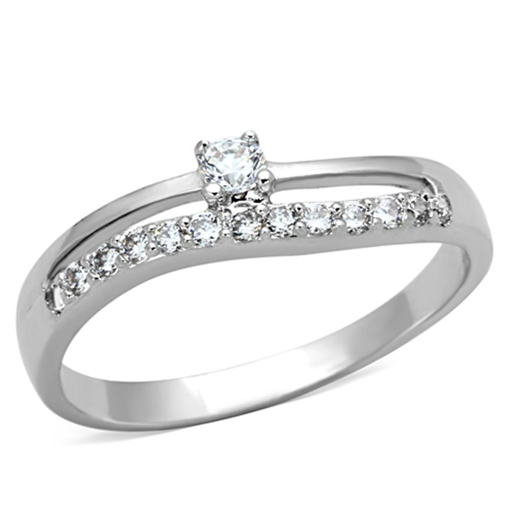 Rhodium Brass Ring with AAA Grade CZ  in Clear