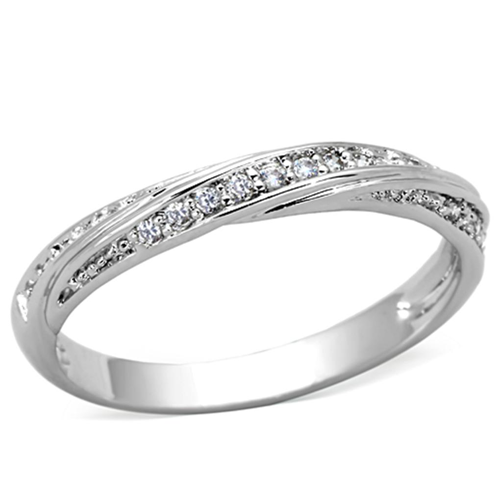 Rhodium Brass Ring with AAA Grade CZ  in Clear