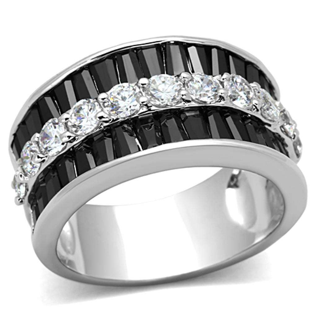 Rhodium Brass Ring with AAA Grade CZ  in Black Diamond
