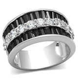 Rhodium Brass Ring with AAA Grade CZ  in Black Diamond