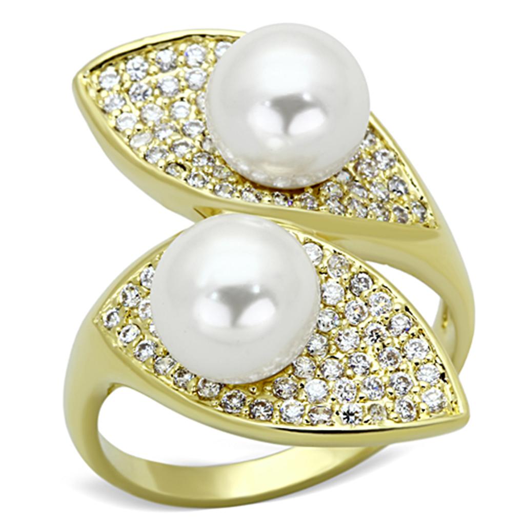 Gold Brass Ring with Synthetic Pearl in White