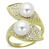 Gold Brass Ring with Synthetic Pearl in White
