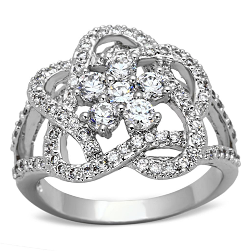 Rhodium Brass Ring with AAA Grade CZ  in Clear