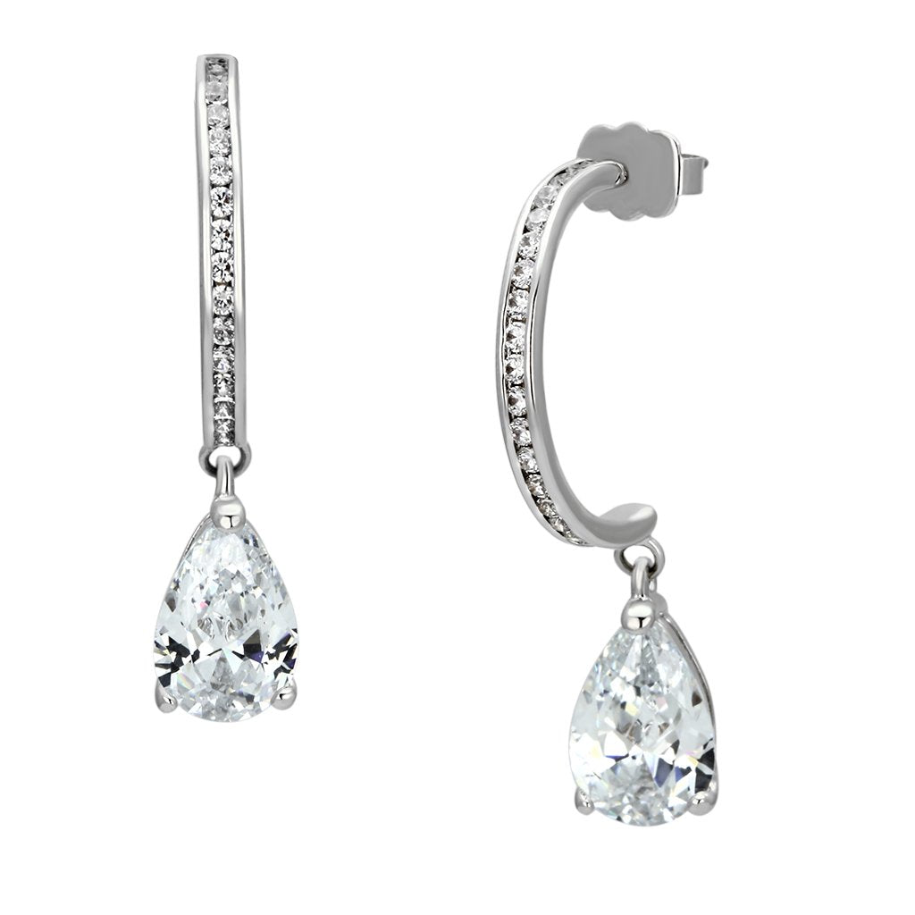 Rhodium Brass Earrings with AAA Grade CZ  in Clear
