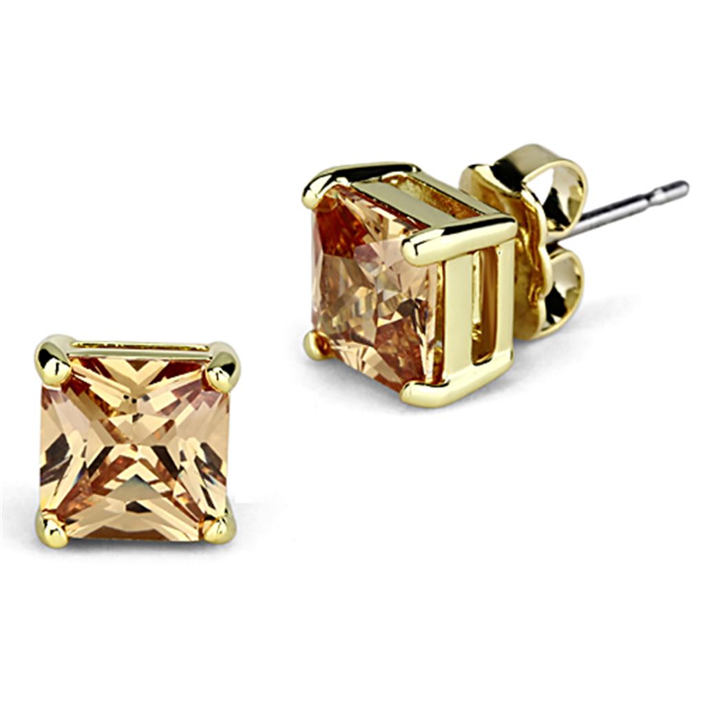 Gold Brass Earrings with AAA Grade CZ  in Champagne
