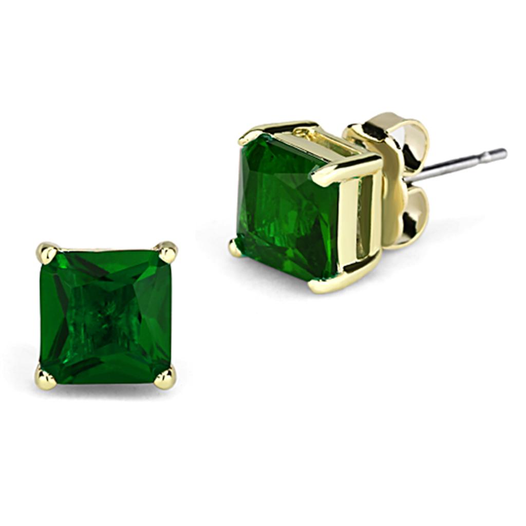 Gold Brass Earrings with Synthetic Synthetic Glass in Emerald