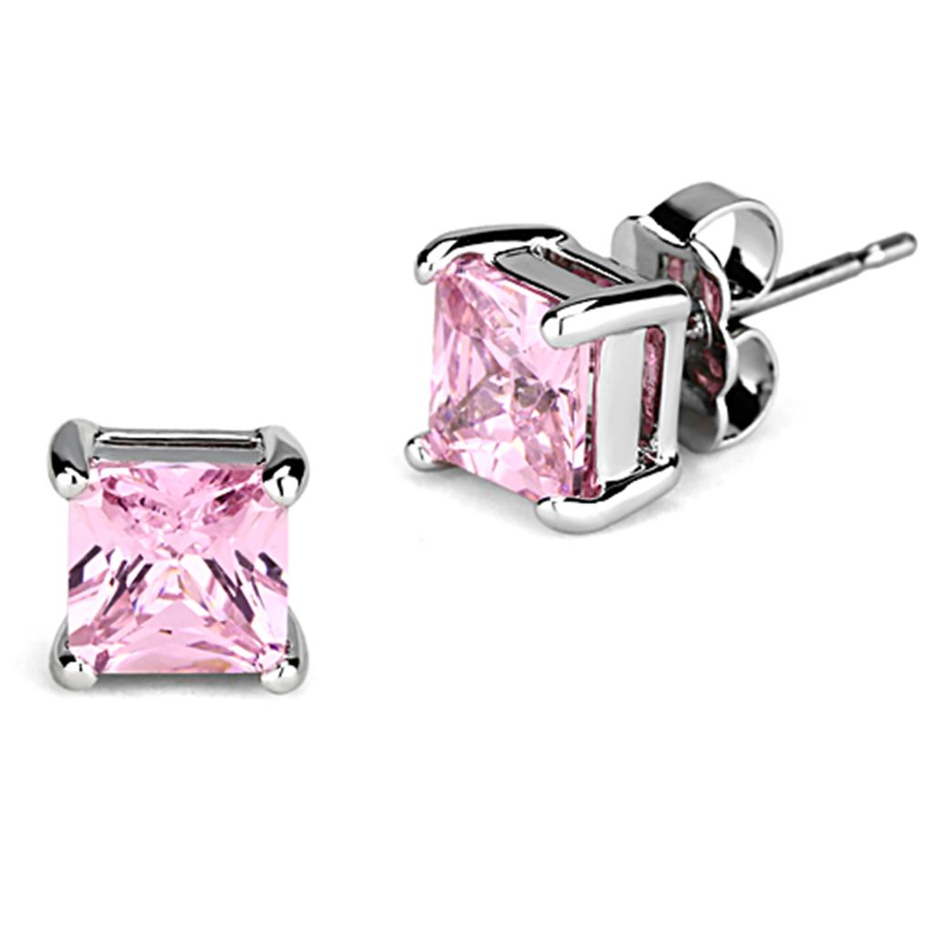 Rhodium Brass Earrings with AAA Grade CZ  in Rose