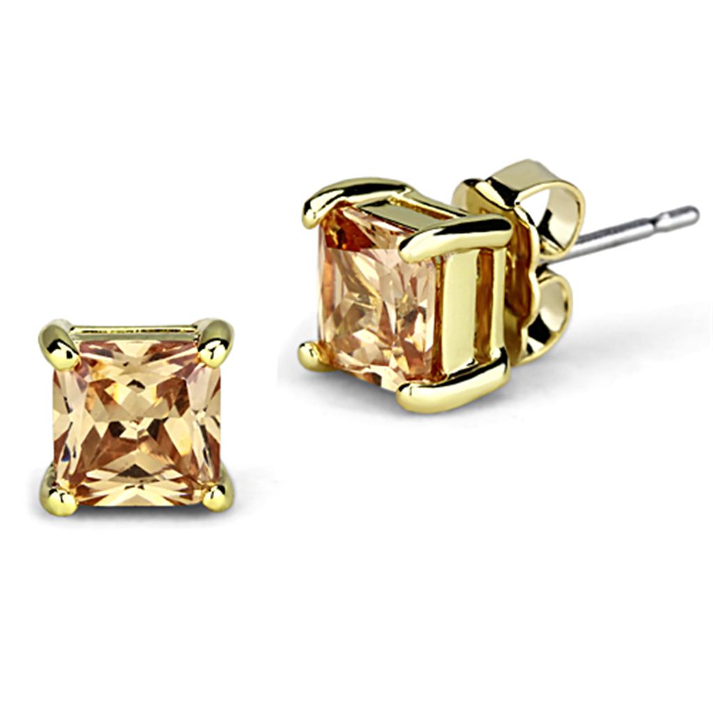 Gold Brass Earrings with AAA Grade CZ  in Champagne