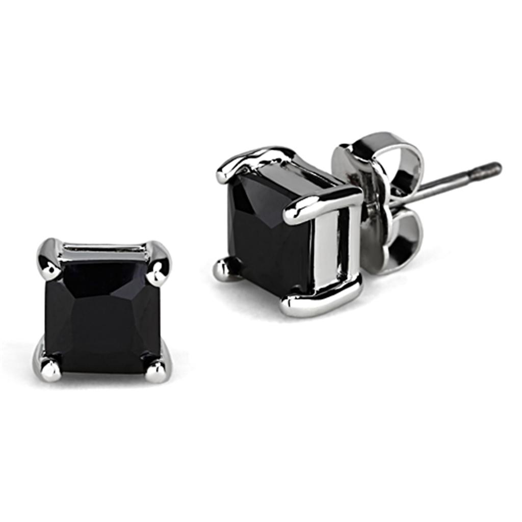 Rhodium Brass Earrings with AAA Grade CZ  in Black Diamond