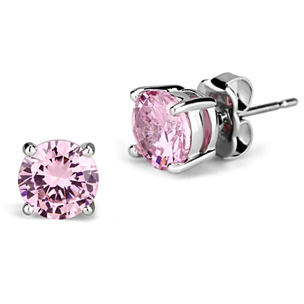 Rhodium Brass Earrings with AAA Grade CZ  in Rose