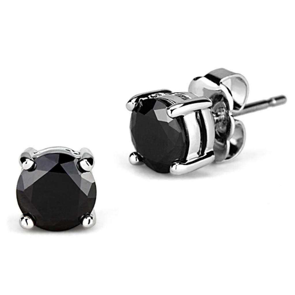 Rhodium Brass Earrings with AAA Grade CZ  in Black Diamond