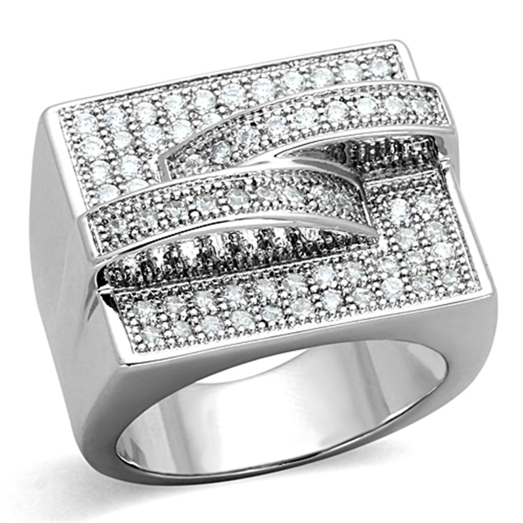 Rhodium Brass Ring with AAA Grade CZ  in Clear