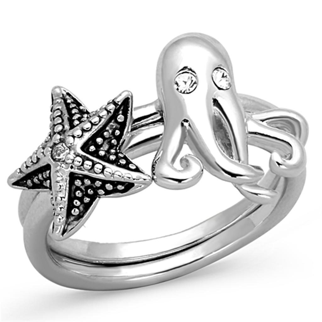 Rhodium Brass Ring with Top Grade Crystal  in Clear