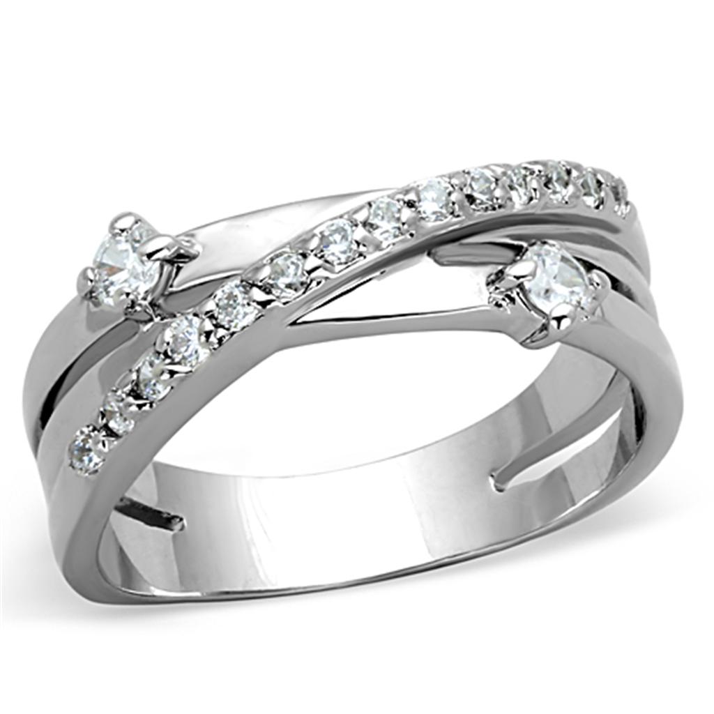 Rhodium Brass Ring with AAA Grade CZ  in Clear
