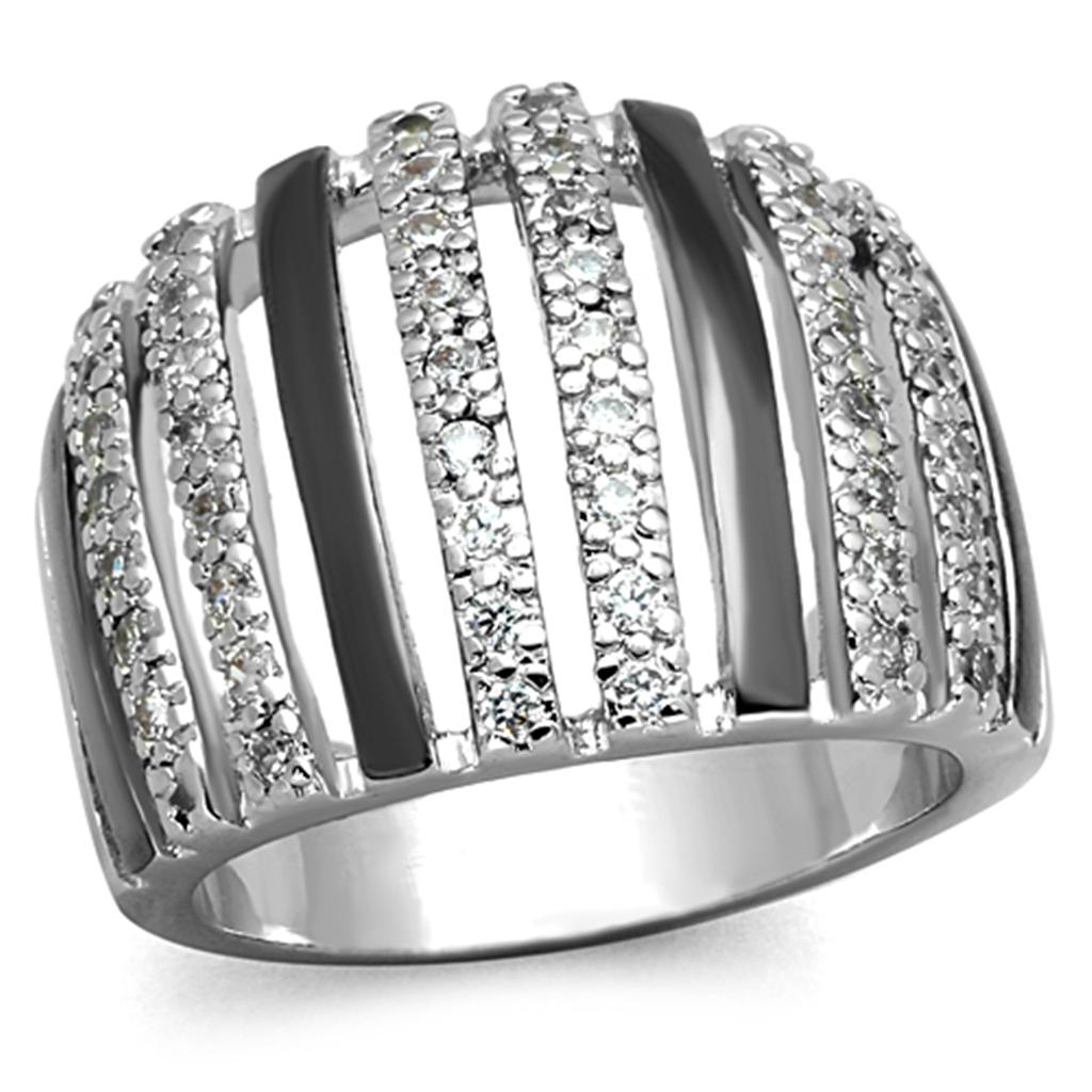 Rhodium + Ruthenium Brass Ring with AAA Grade CZ  in Clear
