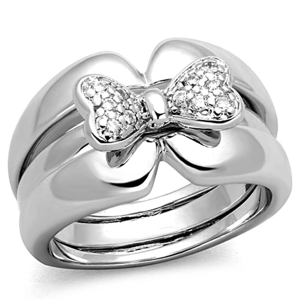 Rhodium Brass Ring with AAA Grade CZ  in Clear