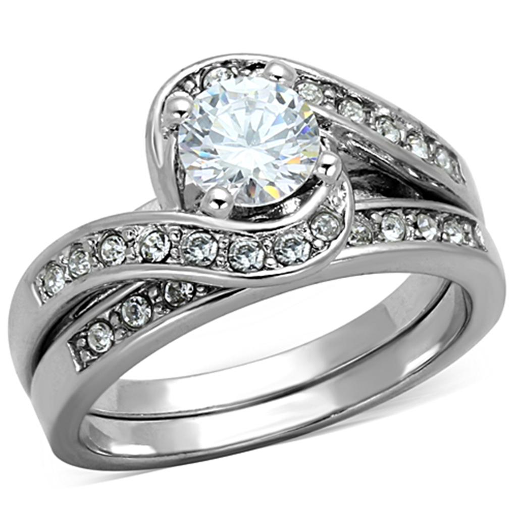Rhodium Brass Ring with AAA Grade CZ  in Clear