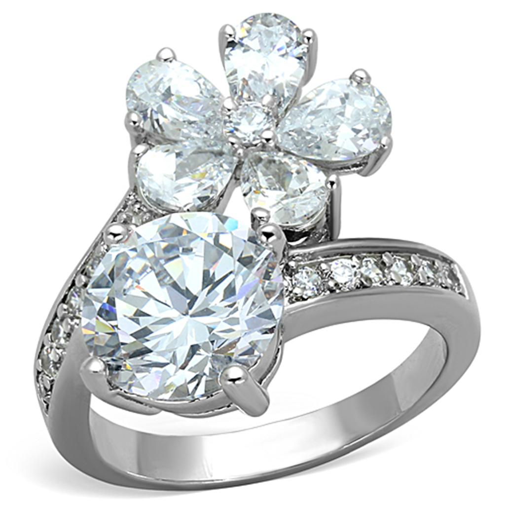 Rhodium Brass Ring with AAA Grade CZ  in Clear