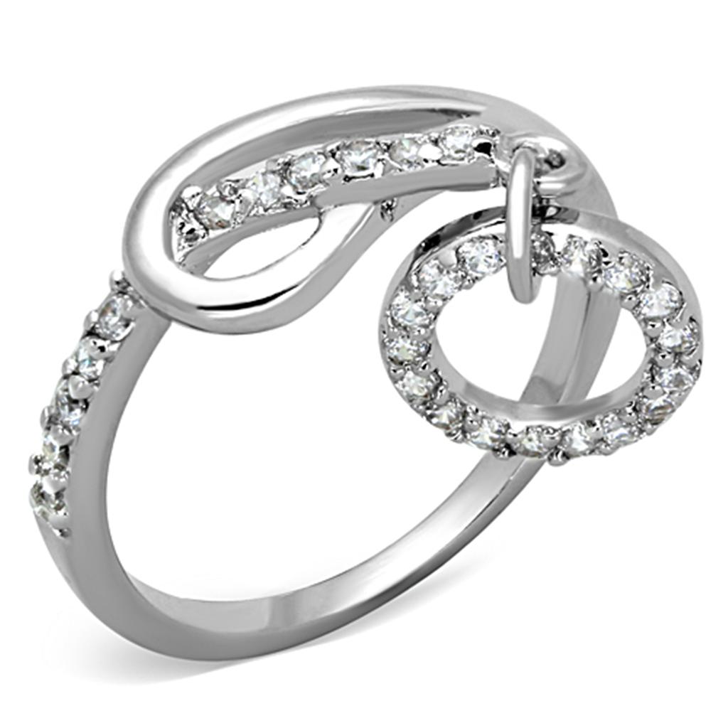 Rhodium Brass Ring with AAA Grade CZ  in Clear