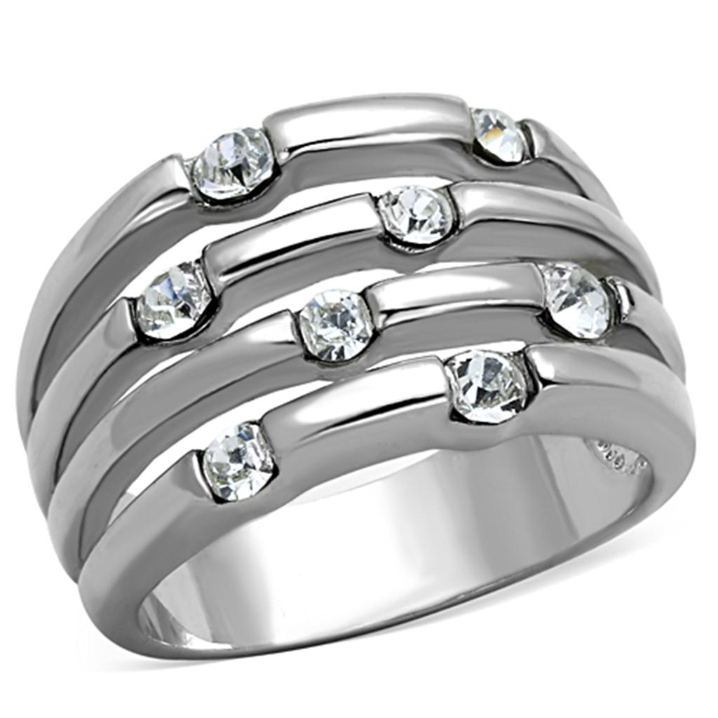 Rhodium Brass Ring with Top Grade Crystal  in Clear
