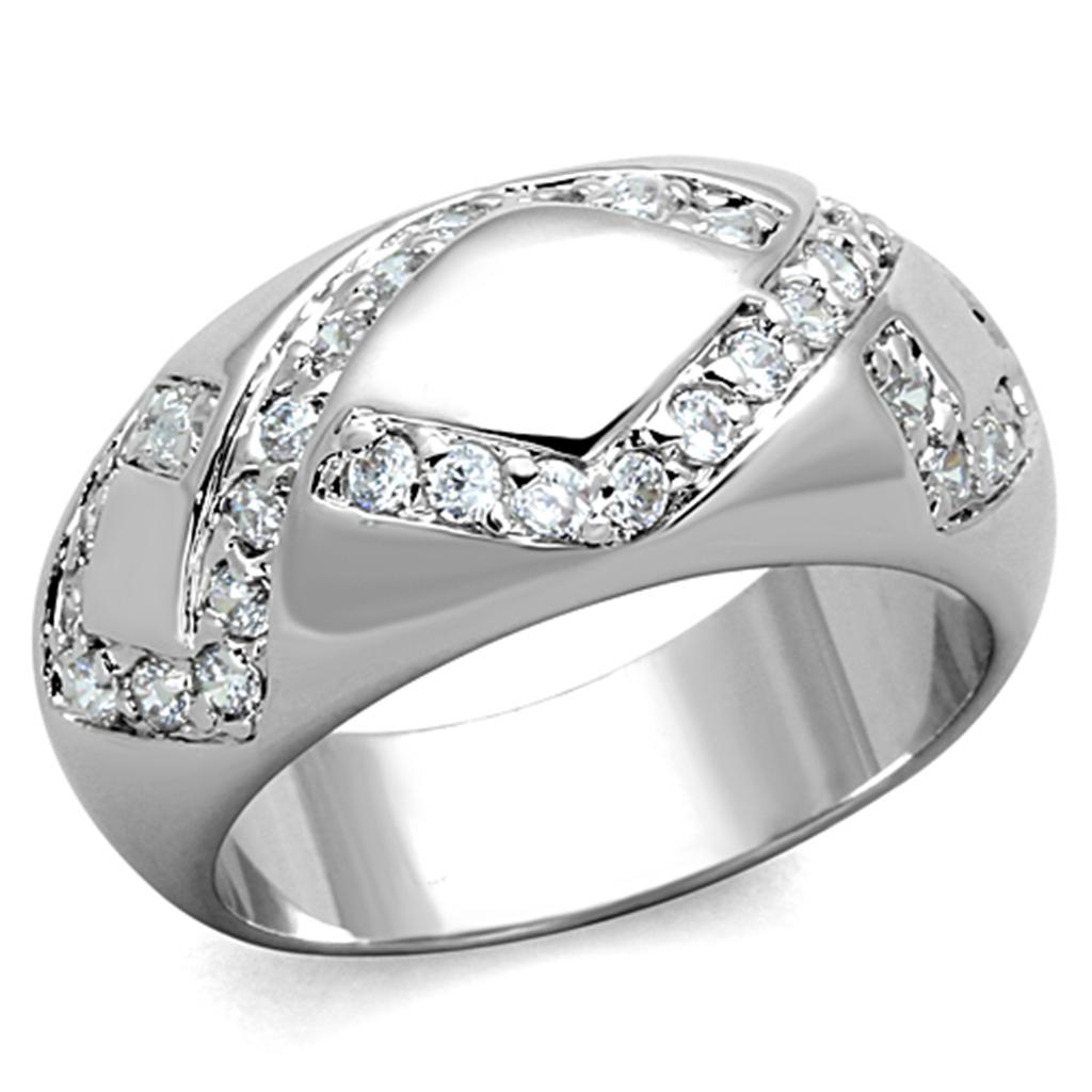 Rhodium Brass Ring with AAA Grade CZ  in Clear