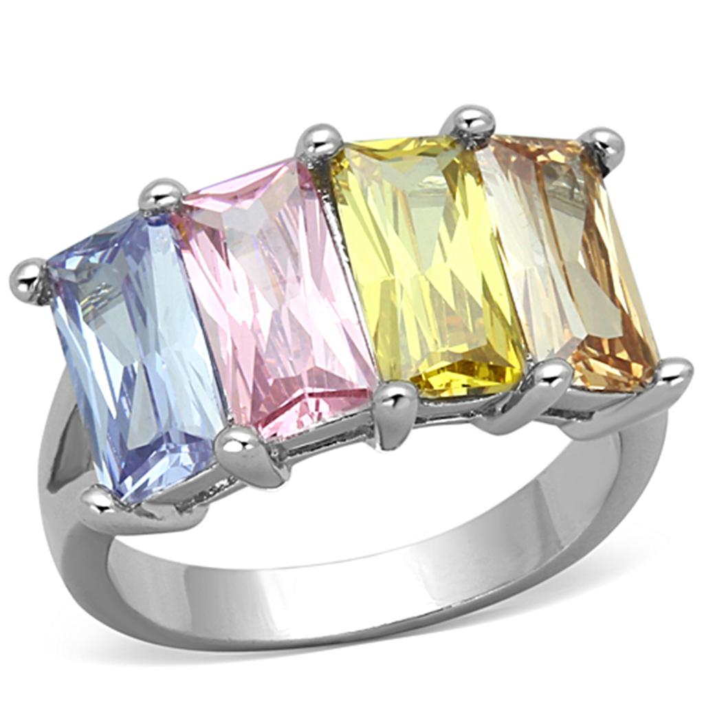 Rhodium Brass, AAA CZ , Multi Color - 3W583