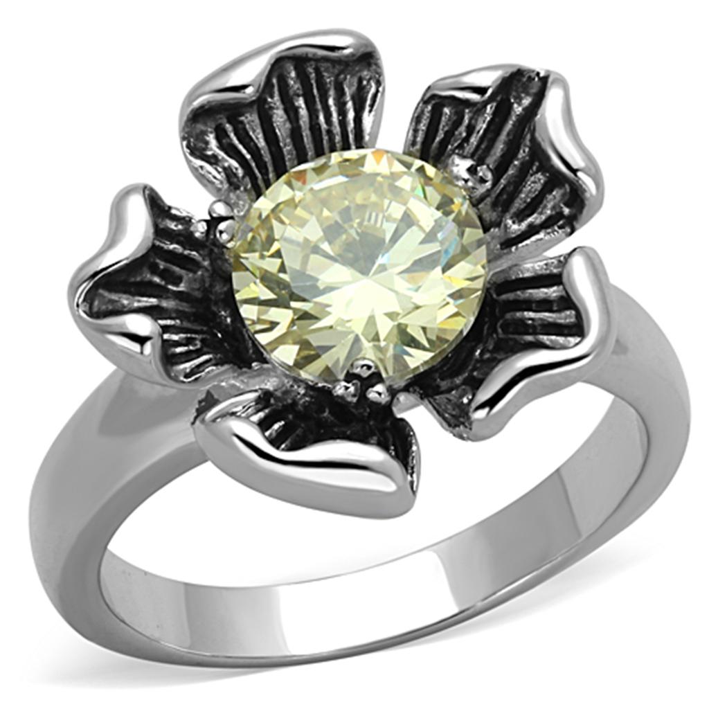 Rhodium Brass Ring with AAA Grade CZ  in Citrine Yellow