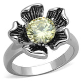 Rhodium Brass Ring with AAA Grade CZ  in Citrine Yellow