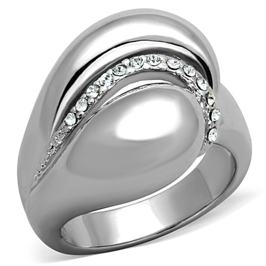 Rhodium Brass Ring with Top Grade Crystal  in Clear