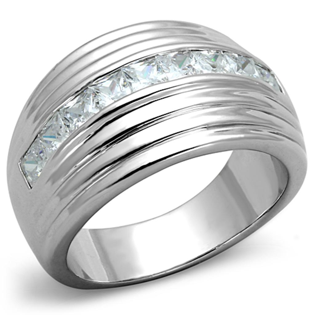 Rhodium Brass Ring with AAA Grade CZ  in Clear