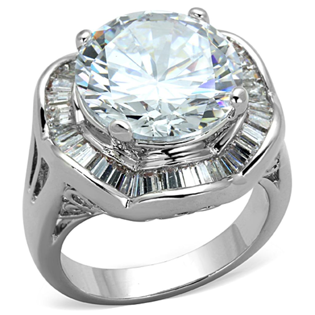 Rhodium Brass Ring with AAA Grade CZ  in Clear