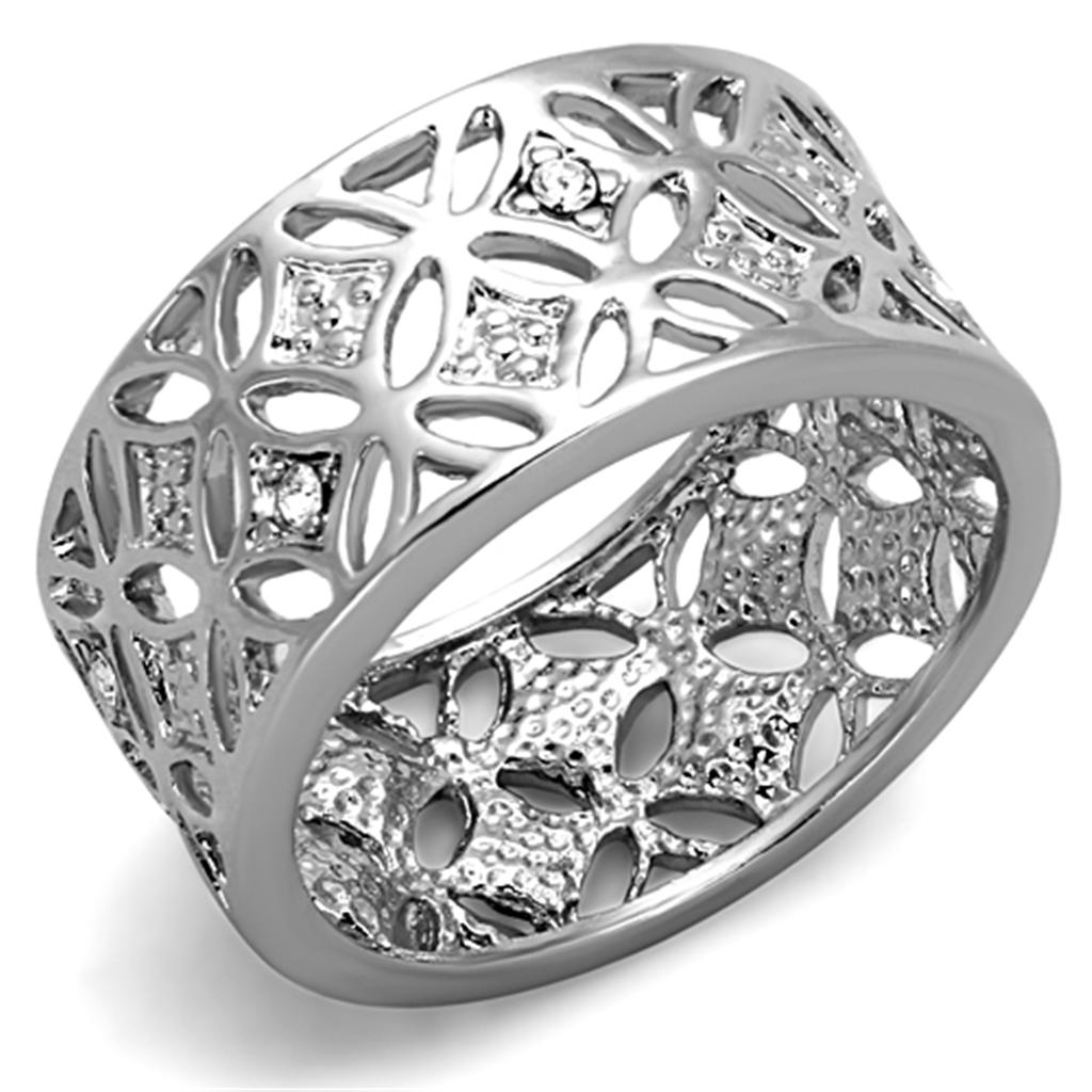 Rhodium Brass Ring with Top Grade Crystal  in Clear