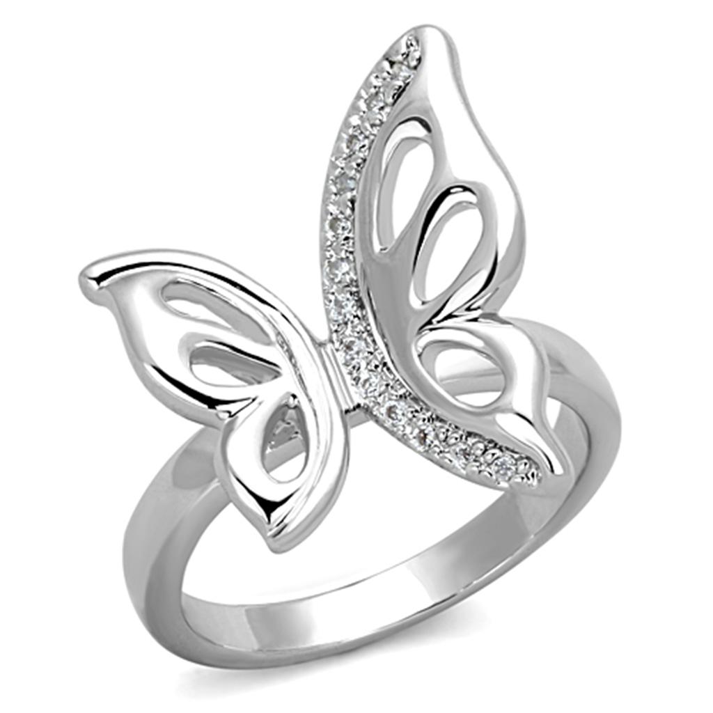 Rhodium Brass Ring with AAA Grade CZ  in Clear
