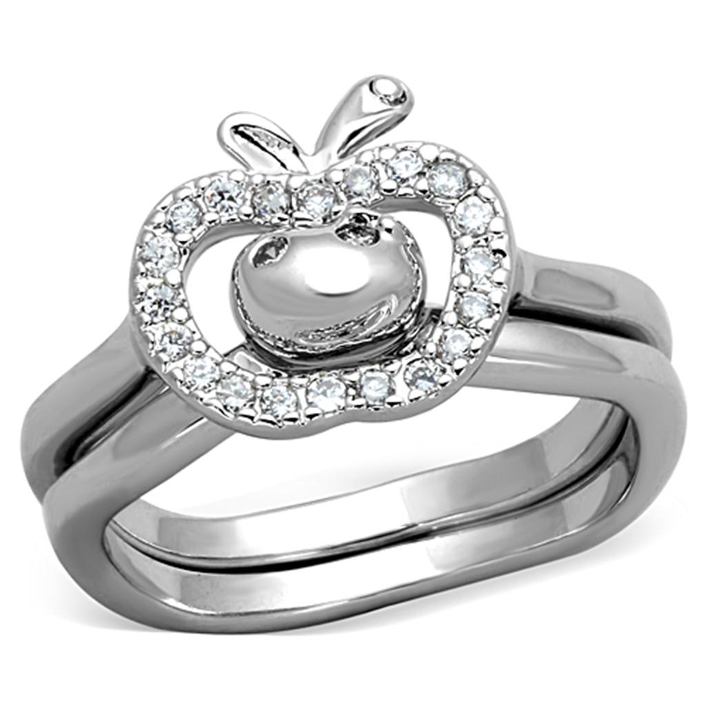 Rhodium Brass Ring with AAA Grade CZ  in Clear