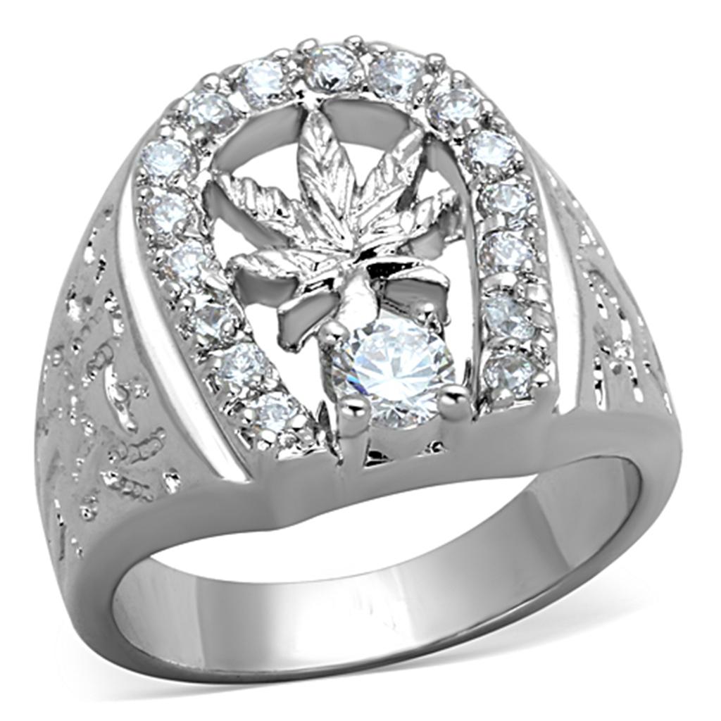 Rhodium Brass Ring with AAA Grade CZ  in Clear
