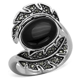 Rhodium Brass Ring with Synthetic Onyx in Jet
