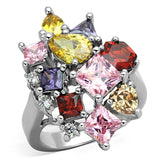 Rhodium Brass, AAA CZ , Multi Color - 3W599