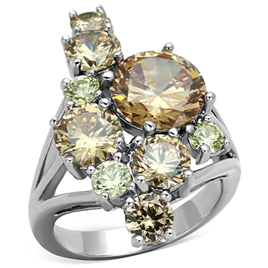 Rhodium Brass Ring with AAA Grade CZ  in Multi Color