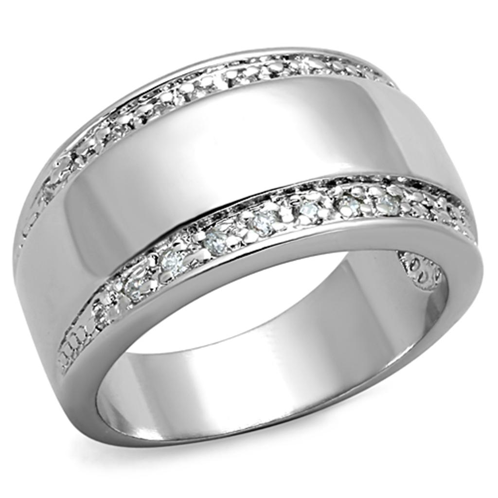 Rhodium Brass Ring with AAA Grade CZ  in Clear