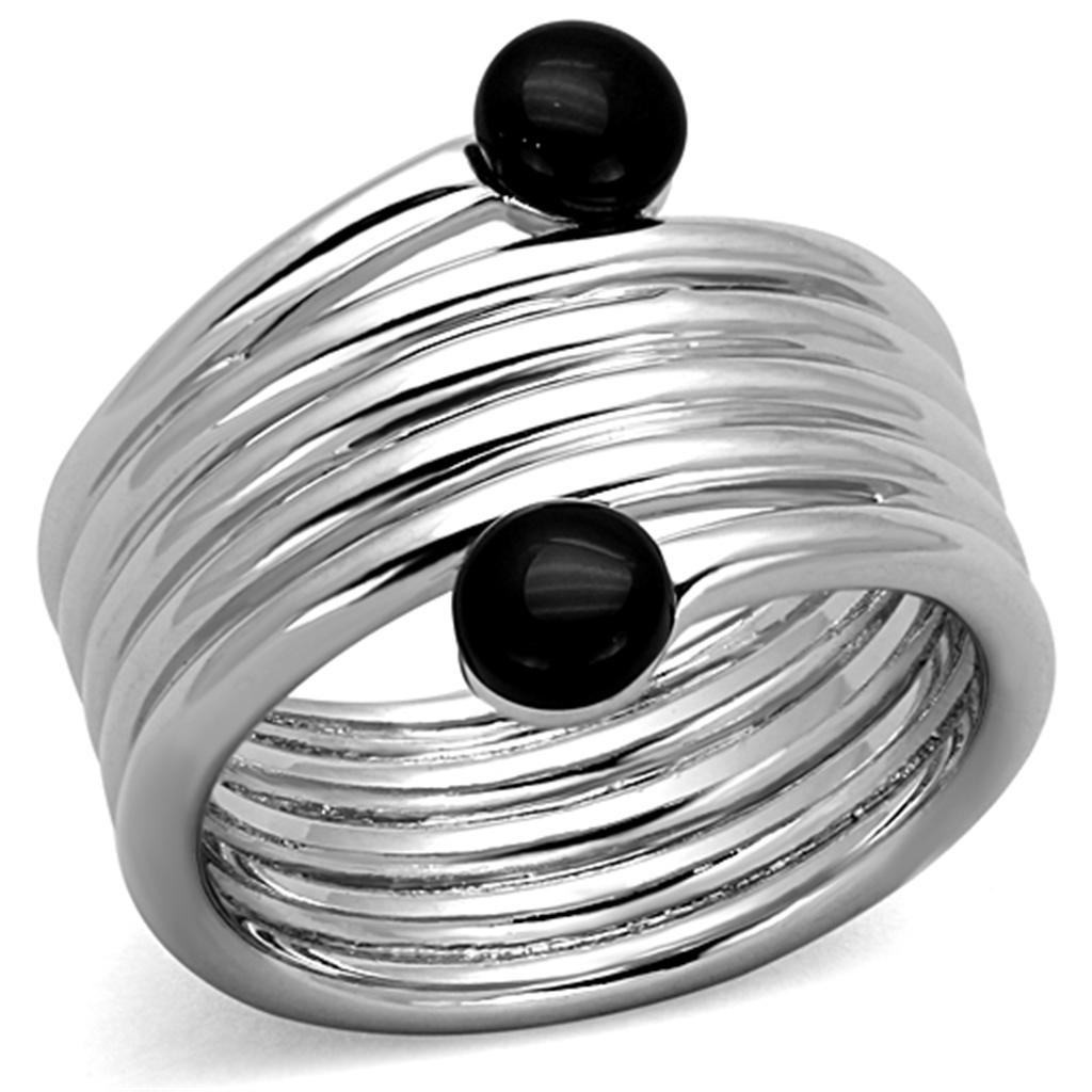 Rhodium Brass Ring with Synthetic Onyx in Jet