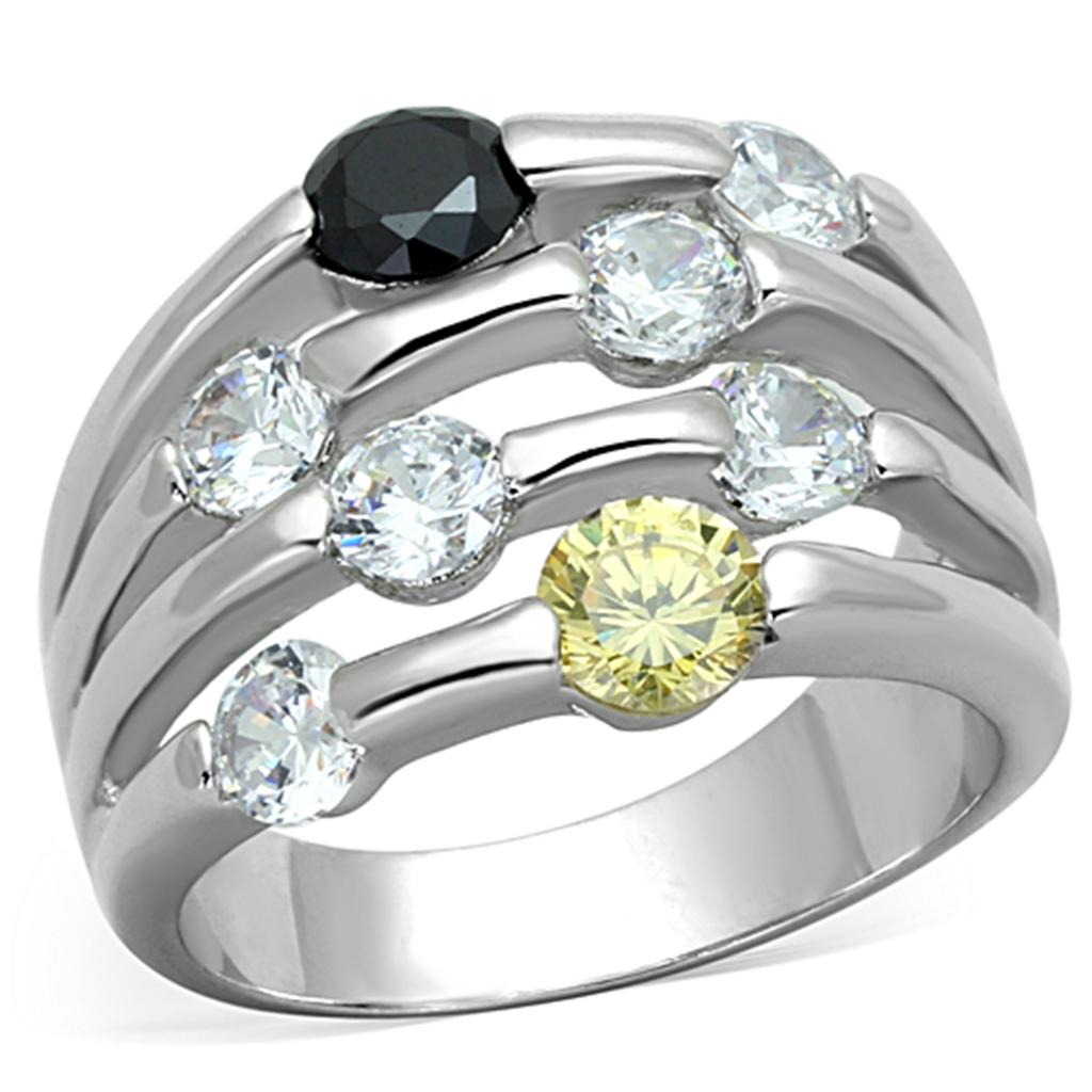 Rhodium Brass Ring with AAA Grade CZ  in Multi Color