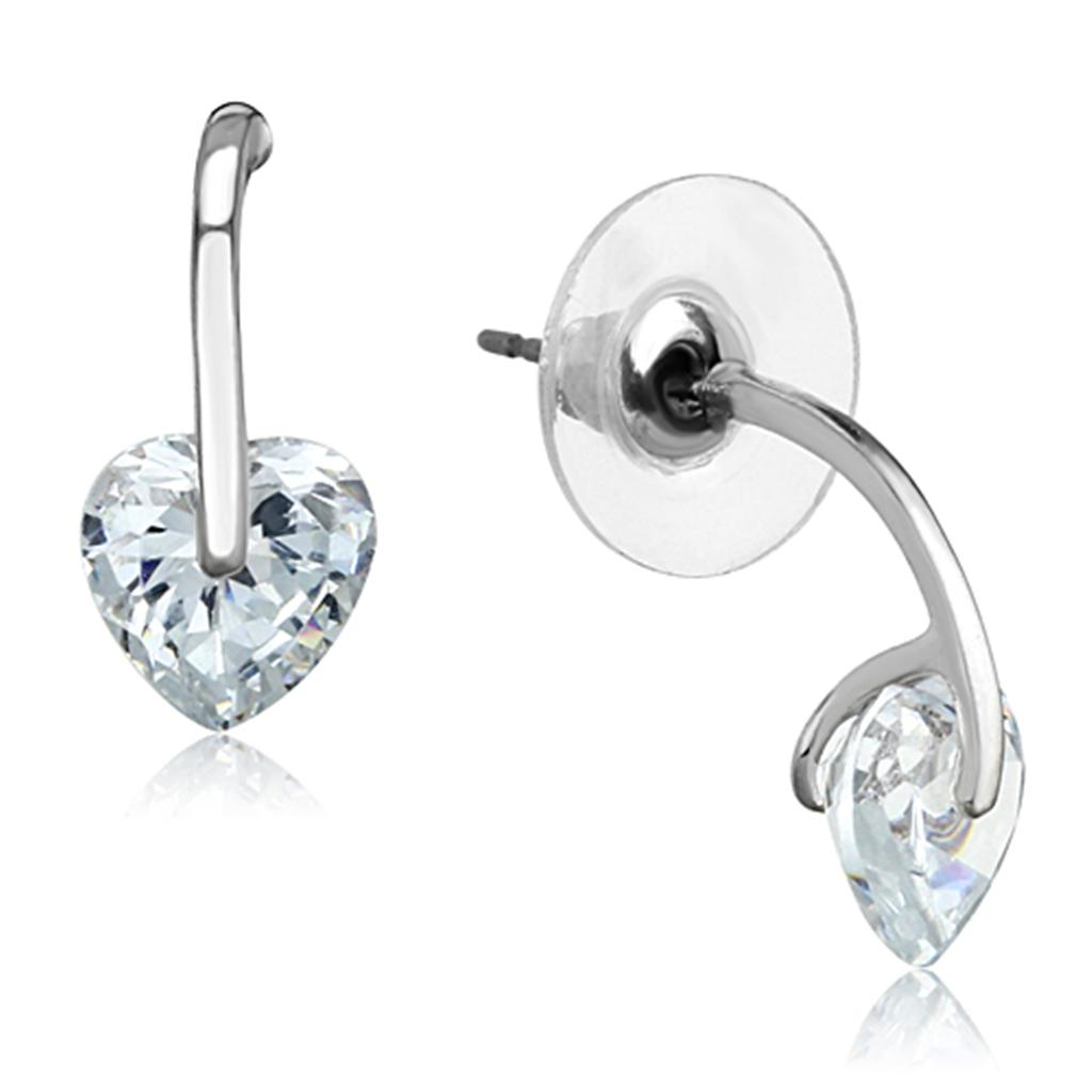 Rhodium Brass Earrings with AAA Grade CZ  in Clear