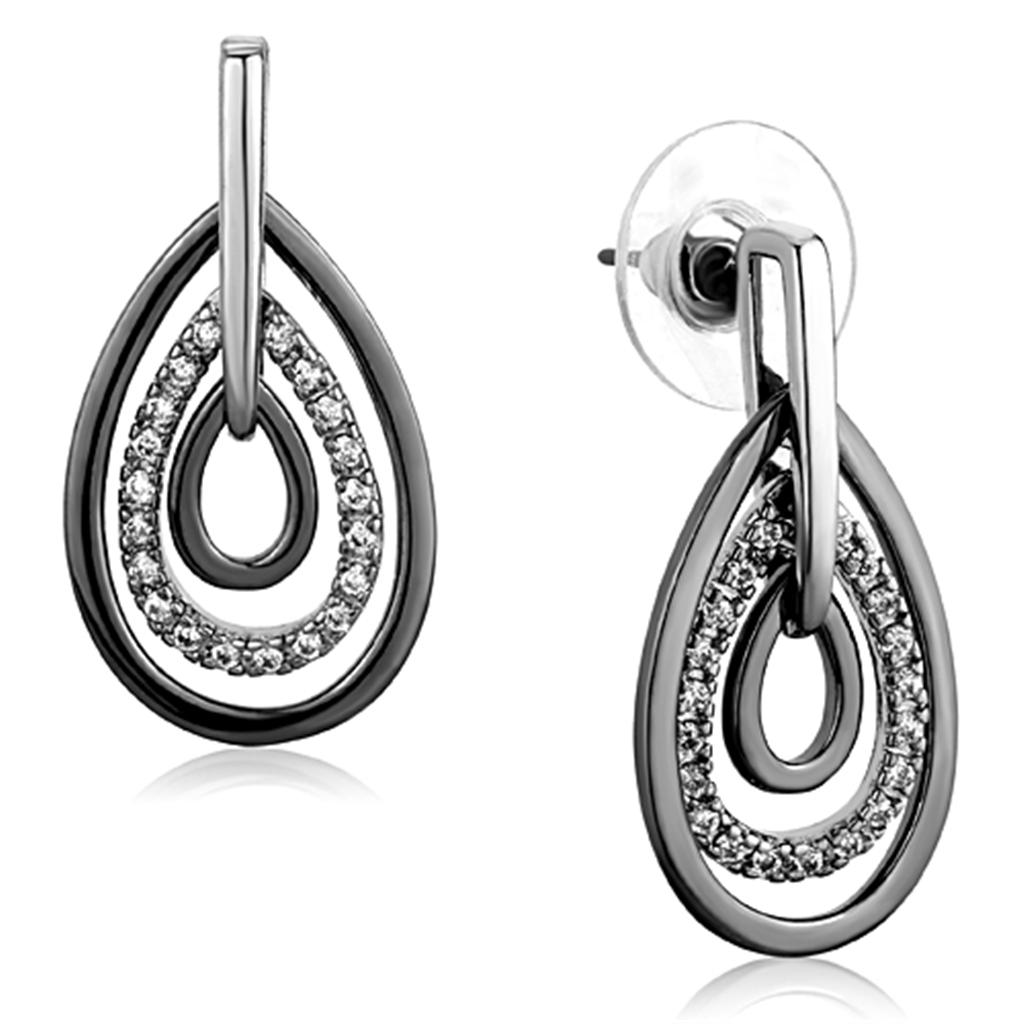 Rhodium + Ruthenium Brass Earrings with AAA Grade CZ  in Clear