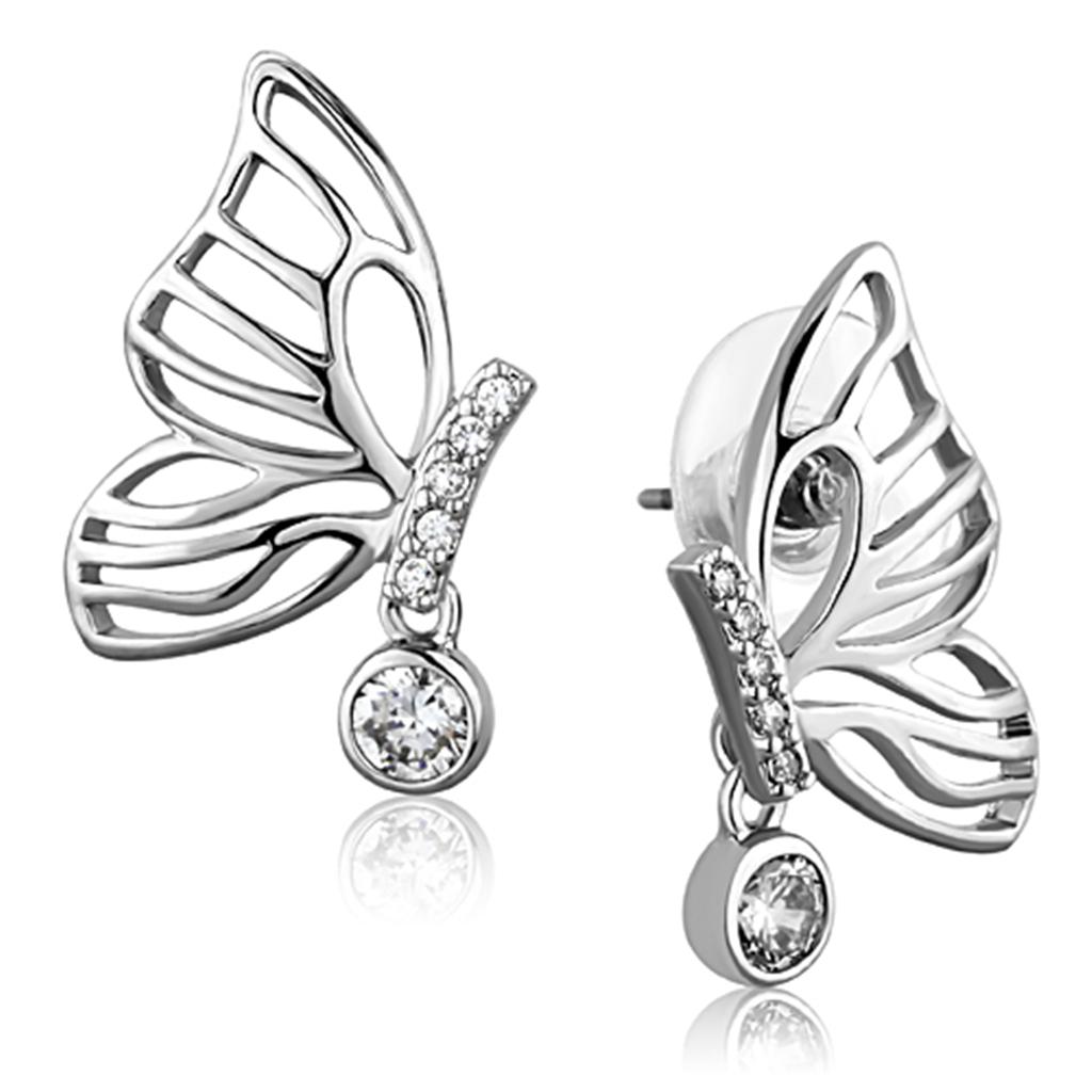 Rhodium Brass Earrings with AAA Grade CZ  in Clear