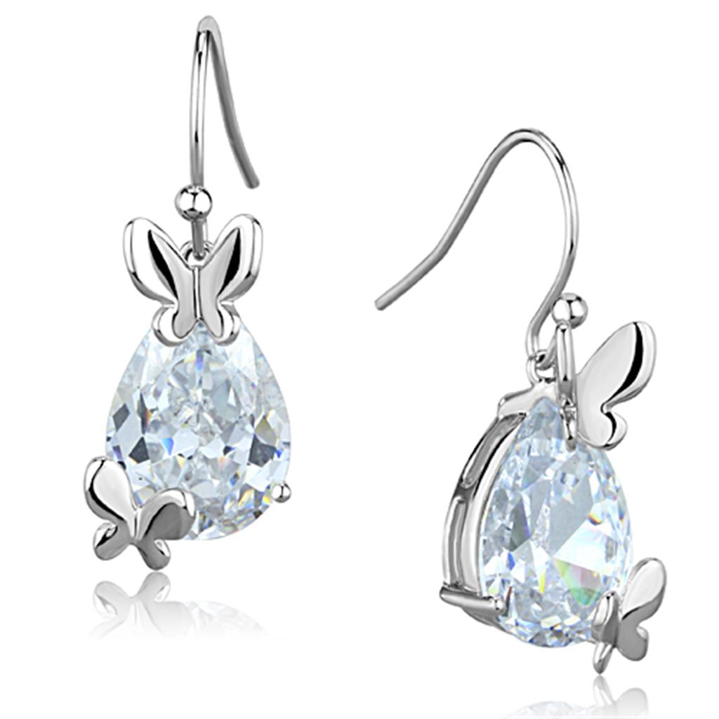 Rhodium Brass Earrings with AAA Grade CZ  in Clear